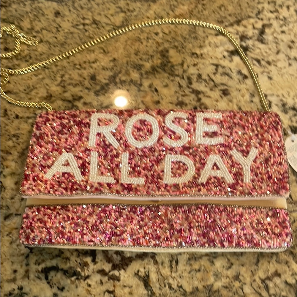 Glamorous Pink and White Glitter Clutch with Chain Strap